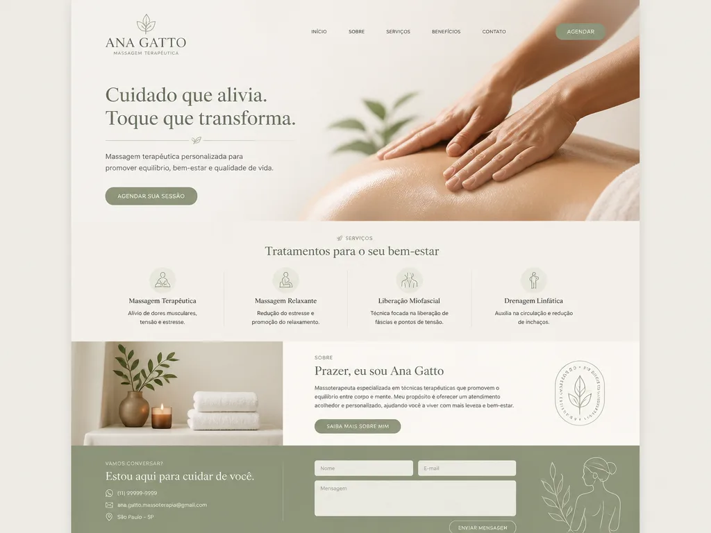 Site da Ana Gatto - Massoterapeuta exibido em um notebook