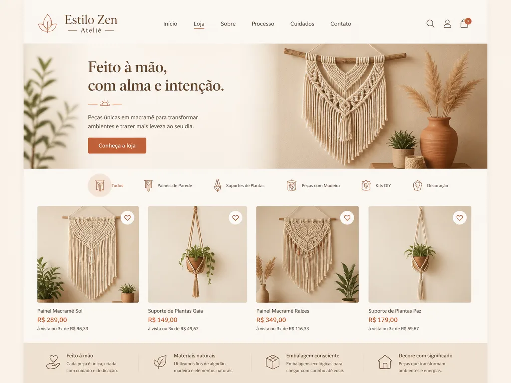 Site do Estilo Zen Ateliê exibido em um monitor